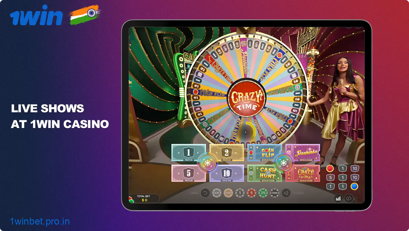 Users of 1win casino in India have access to dozens of live shows in which they can win real money