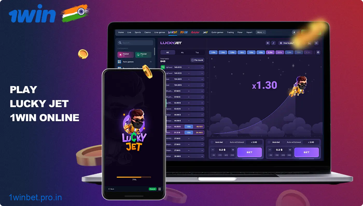 Indian users can play Lucky Jet online at 1win casino
